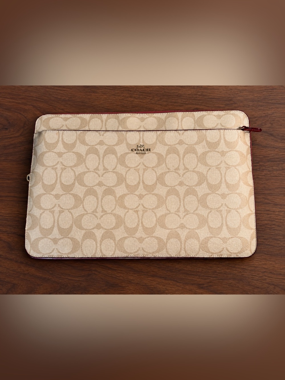 COACH Signature Canvas Laptop Sleeve with Pockets and Zipper Closure